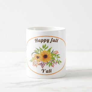 Watercolor sunflowers orange Happy fall Y'all Coffee Mug