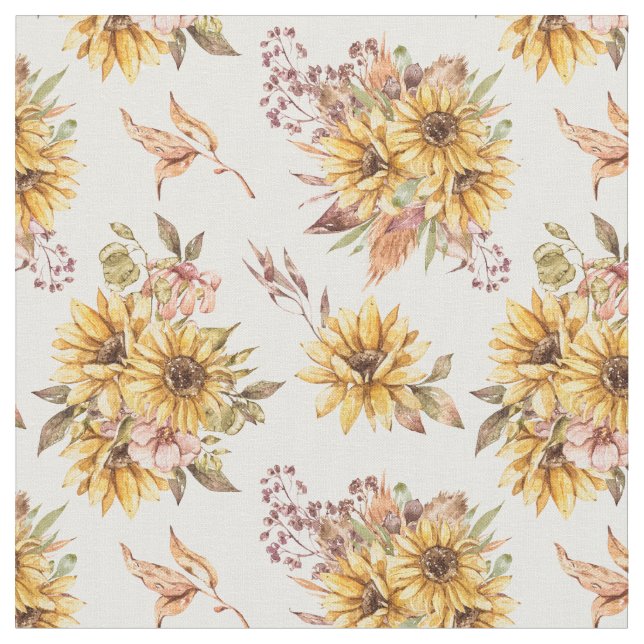 Watercolor Sunflowers Pattern  Fabric (Close Up)