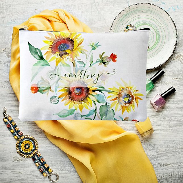 Watercolor sunflowers personalised    accessory pouch (Creator Uploaded)
