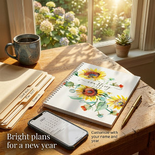 Watercolor sunflowers personalised, custom year planner