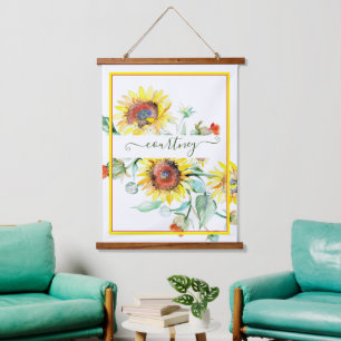 Watercolor sunflowers personalised  hanging tapestry