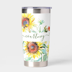 Watercolor sunflowers personalised    insulated tumbler