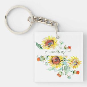 Watercolor sunflowers personalised key ring