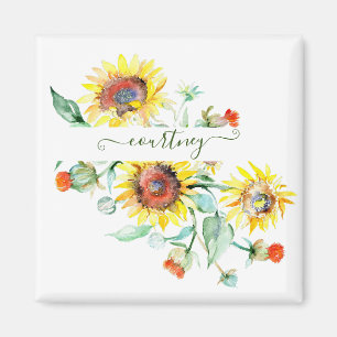 Watercolor sunflowers personalised magnet