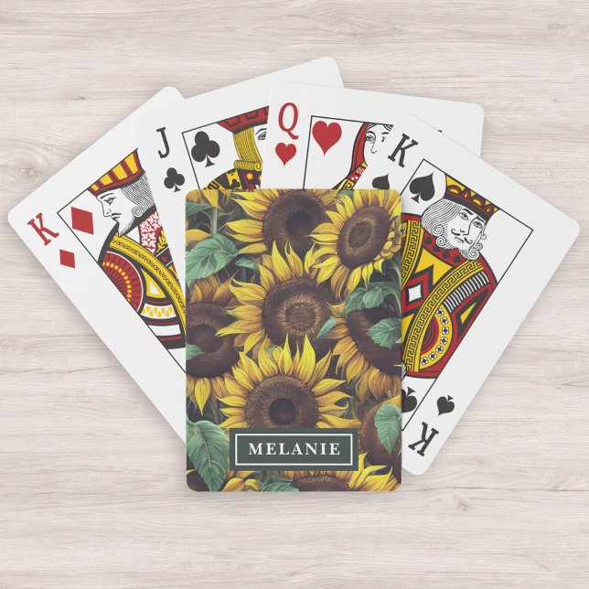 Watercolor Sunflowers Personalised Name Template Playing Cards (Creator Uploaded)
