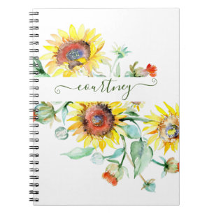 Watercolor sunflowers personalised notebook