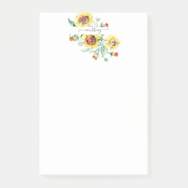 Watercolor sunflowers personalised    post-it notes (Front)