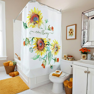 Watercolor sunflowers personalised    shower curtain