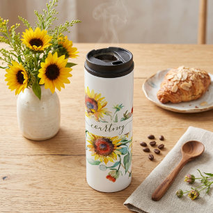 Watercolor sunflowers personalised thermal tumbler