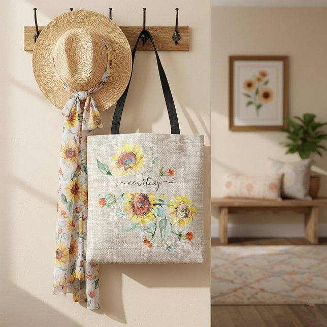Watercolor sunflowers personalised    tote bag (Creator Uploaded)