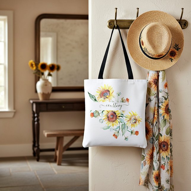Watercolor sunflowers personalised    tote bag (Creator Uploaded)