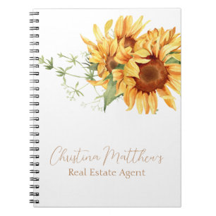 Watercolor Sunflowers Personalized Name Notebook