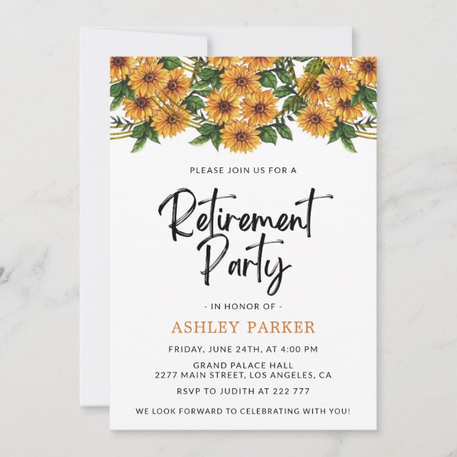 Watercolor Sunflowers Retirement  Invitation (Front)