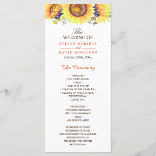 Watercolor Sunflowers Rustic Chic Wedding Program Programme