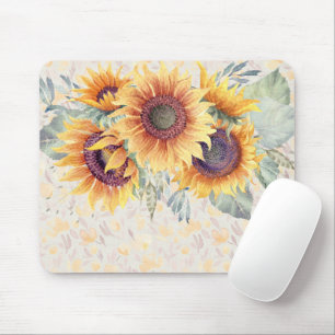 Watercolor Sunflowers Rustic Design, Customisable Mouse Pad