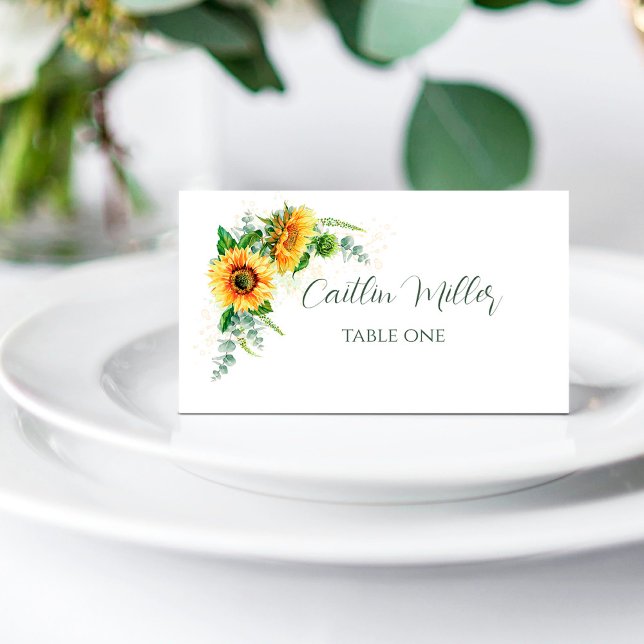 Watercolor Sunflowers Rustic Wedding Place Card (Creator Uploaded)