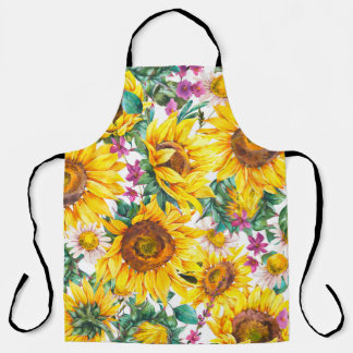 Watercolor sunflowers summer vintage seamless patt apron