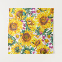 Watercolor sunflowers summer vintage seamless patt