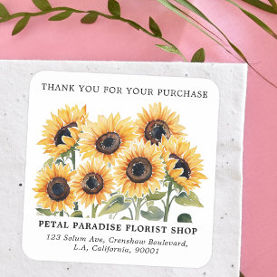Watercolor Sunflowers Thank You Business Order Square Sticker