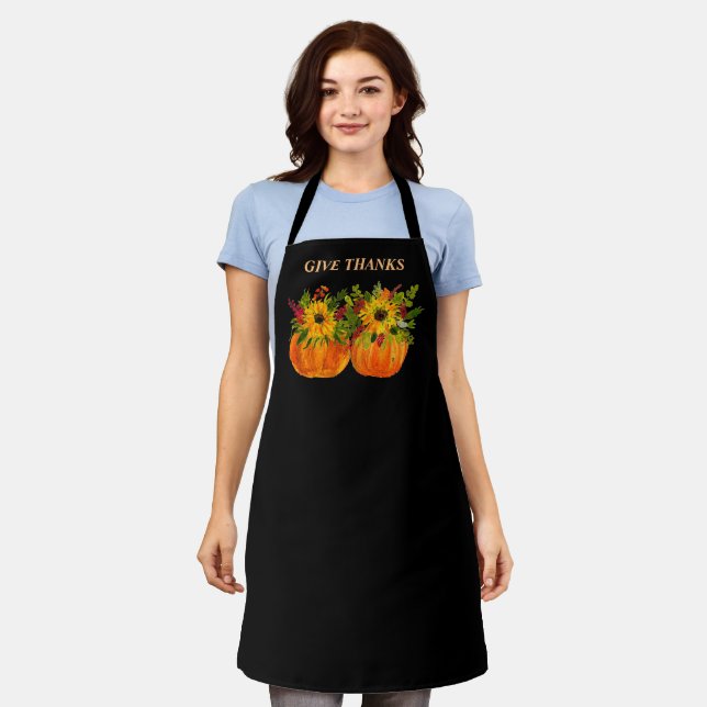 Watercolor Sunflowers Thanksgiving Pumpkins Fall  Apron (Worn)