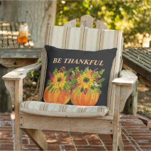 Watercolor Sunflowers Thanksgiving Pumpkins Fall Cushion