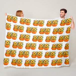 Watercolor Sunflowers Thanksgiving Pumpkins Fall Fleece Blanket
