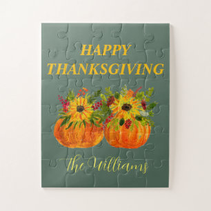 Watercolor Sunflowers Thanksgiving Pumpkins Fall  Jigsaw Puzzle
