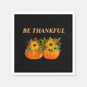 Watercolor Sunflowers Thanksgiving Pumpkins Fall Napkin