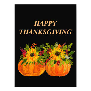 Watercolor Sunflowers Thanksgiving Pumpkins Fall Photo Print