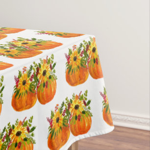 Watercolor Sunflowers Thanksgiving Pumpkins Fall Tablecloth