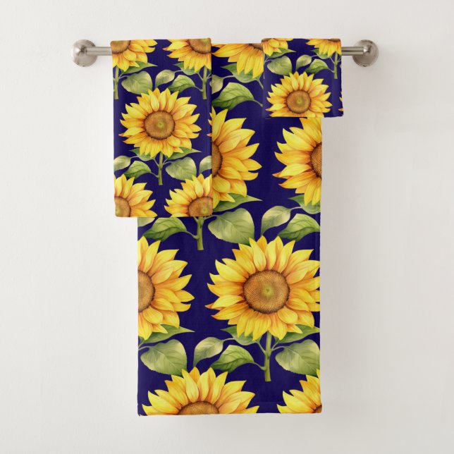 Watercolor Sunflowers Van Gogh Style  Bath Towel Set (Insitu)