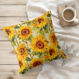 Watercolor Sunflowers Vincent Van Gogh Style Cushion