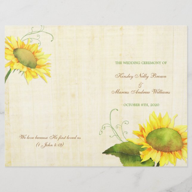 Watercolor Sunflowers Wedding Bi Fold Programs (Front)