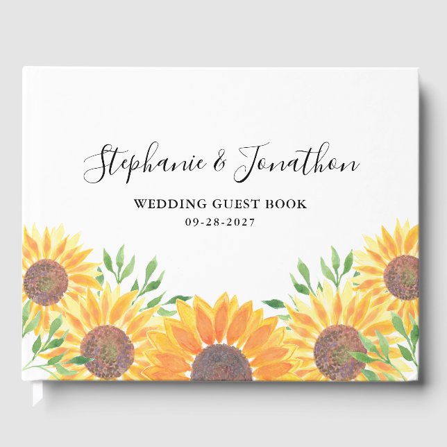 Watercolor Sunflowers Wedding Guest Book (Front)