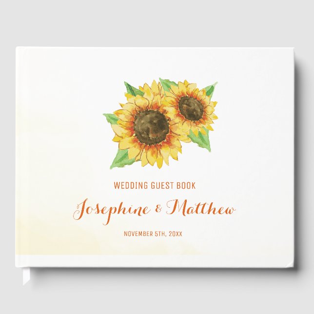 Watercolor Sunflowers Wedding Guest Book (Front)