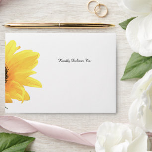 Watercolor Sunflowers Wedding Invitation Postcard Envelope