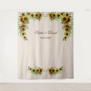 Watercolor Sunflowers Wedding Photo Booth Backdrop Tapestry