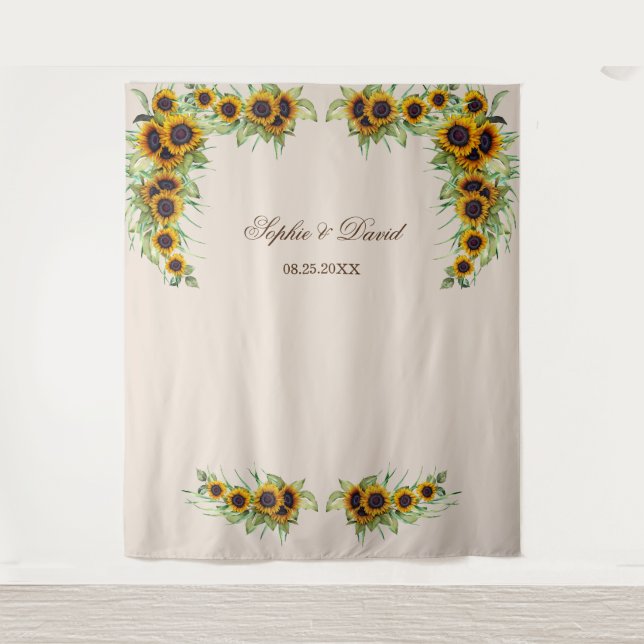 Watercolor Sunflowers Wedding Photo Booth Backdrop Tapestry (Front)