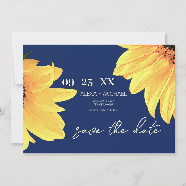 Watercolor Sunflowers Wedding QR Code Save The Date (Front)