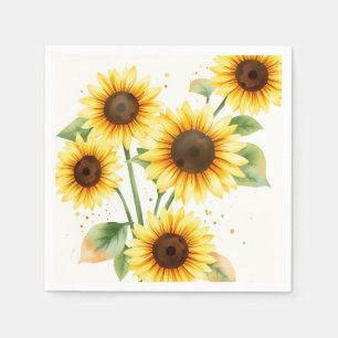 Watercolor Sunflowers with Cream Edges Napkin