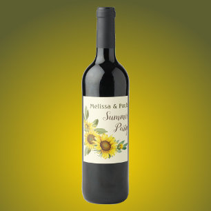 Watercolor Sunflowers with foliage personalised  Wine Label