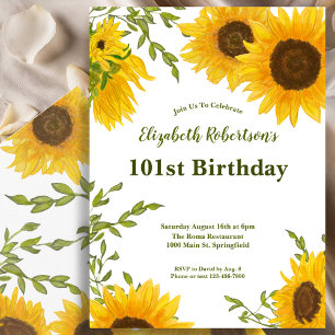 Watercolor Sunflowers Women's 101st Birthday  Invitation
