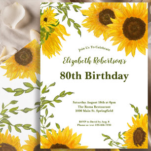 Watercolor Sunflowers Women's 80th Birthday Invitation