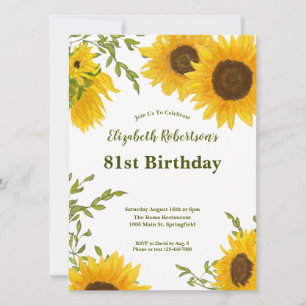 Watercolor Sunflowers Women's 81st Birthday Invitation