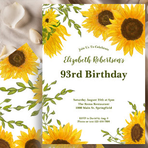 Watercolor Sunflowers Women's 93rd Birthday Invitation