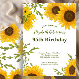 Watercolor Sunflowers Women's 95th Birthday  Invitation