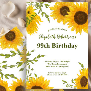 Watercolor Sunflowers Women's 99th Birthday Invitation