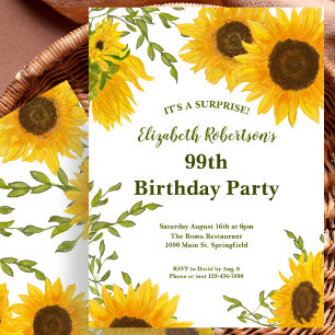 Watercolor Sunflowers Women's 99th Birthday Invitation