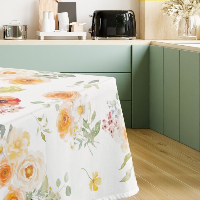 Watercolor Sunny Flowers Floral Pattern Tablecloth (Creator Uploaded)