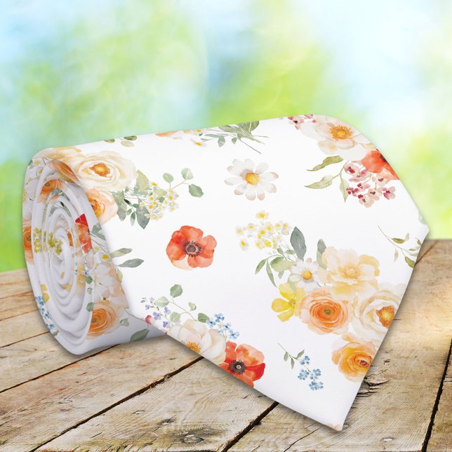 Watercolor Sunny Flowers Floral Pattern Tie (Creator Uploaded)